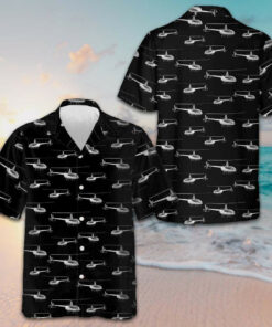 Monochrome Seamless Helicopter Pattern Hawaiian Shirt Beach Button Up Shirts For Men