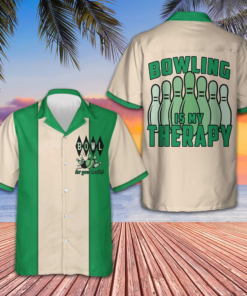 Bowling Is My Therapy Hawaiian Shirt Green And White Bowling Shirt Best Gifts For Bowlers
