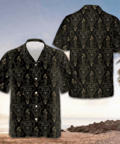 Geometric Lion Seamless Pattern Hawaiian Shirt Button Up Beach Shirts Men Best Gifts