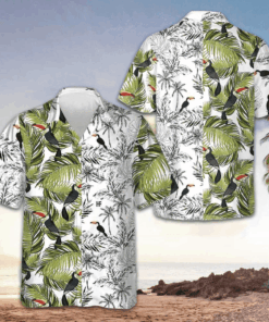 Toucan And Palm Branches Hawaiian Shirt Beach Short Sleeve Button Down Gift Ideas