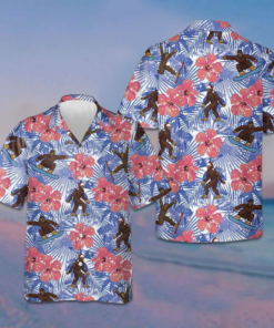 Tropical Christmas Bigfoot Hawaiian Shirt Button Up Summer Shirts For Men Gift Ideas