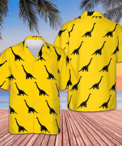 Brachiosaurus Dinosaur Hawaiian Shirt Yellow Button Up Shirt Gifts For Little Brother