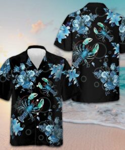 Bright Blue Lobster Hawaiian Shirt Vacation Button Down Shirts Gifts For Lobster Lovers