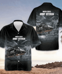 US Army Veteran Helicopter Hawaiian Shirt Men's Button Down Shirt Gifts For Army Veterans