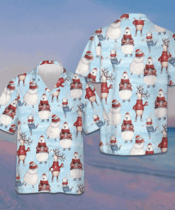 Christmas Pattern With Bunny And Snowman Hawaiian Shirt Merry Xmas Button Up Shirts For Men
