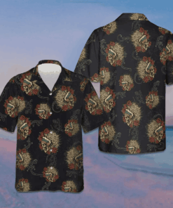 Native American Skull With Lizard Hawaiian Shirt Wild West American Indian Shirt Men