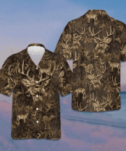 Camouflage Pattern Deer Hunting Hawaiian Shirt Men's Button Up Gifts For Deer Hunters