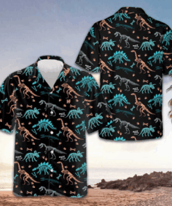 Dinosaur Skeleton Seamless Grunge Pattern Hawaiian Shirt Men's Gifts For Dinosaur Lovers