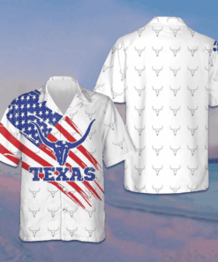 Texas Longhorn Pattern American Flag Hawaiian Shirt Button Down Shirt Gifts For Texas Lovers