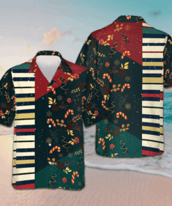 Christmas Pattern with Piano Hawaiian Shirt Christmas Button Up Shirt Gifts For Piano Lovers