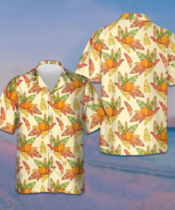 Colorful Leaves And Pumpkin Thanksgiving Hawaiian Shirt Button Up Shirts For Men