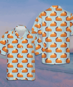 Thanksgiving Pumpkin Pie On Light Blue Hawaiian Shirt Funny Thanksgiving Button Up Shirt Men