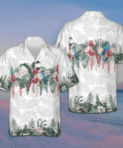 Botanical Lotus And Macaw Parrot Hawaiian Shirt Beach Button Down Shirt Men