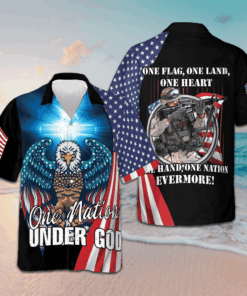 One Nation Under God US Eagle Veteran Hawaiian Shirt One Flag One Land One Heart One Hand