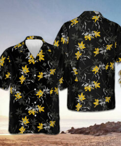 Flower Pattern Black Hawaiian Shirt Tropical Short Sleeve Button Down Gifts For Him