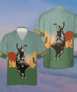 Custom Texas Sunset Cactus Longhorn Hawaiian Shirt Men's Beach Button Up Shirts Gifts For Texans