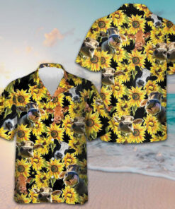 Cow With Suower Hawaiian Shirt Beach Button Down Shirt Men Gifts For Cow Lovers