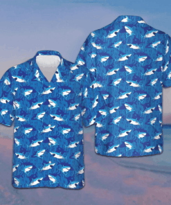 Shark Pattern Hawaiian Shirt Button Up Vacation Shirts Gifts For Shark Lovers