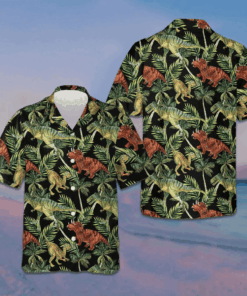 Dinosaur Tropical Pattern Hawaiian Shirt Summer Button Down Shirts Gifts For Dinosaur Lovers
