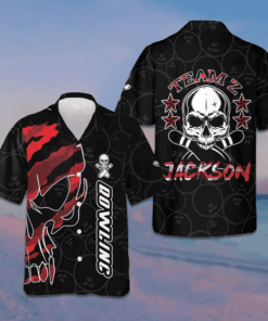 Custom Bowling Team Red Camouflage Skull Hawaiian Shirt Personalized Bowling Shirt For Men