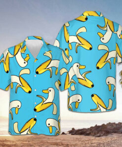 Banana Duck Hawaiian Shirt Funny Cute Men's Button Up Shirts Summer Gifts For Nephew