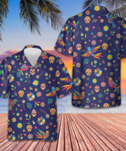 Alebrijes Birds And Bright Floral Mexican Culture Hawaiian Shirt Mexican Sugar Skull Shirt Men
