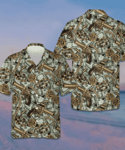 Gangster And Money Vintage Seamless Pattern Hawaiian Shirt Summer Button Up Shirts Men's