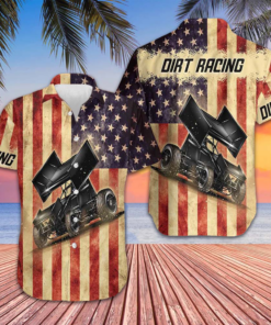 Dirt Racing Old American Flag Hawaiian Shirt Men's Button Down Shirt Gifts For Racers