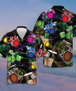 Colorful Drum Tropical Hawaiian Shirt Beach Button Up Gifts For Drummers