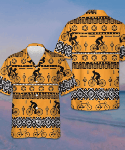 Cycling Tribal Pattern Hawaiian Shirt Tropical Button Down Shirt Gifts For Bikers