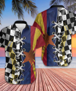 Arizona Racing Flag Hawaiian Shirt Button Up Beach Shirts Men Gifts For Arizona Lovers