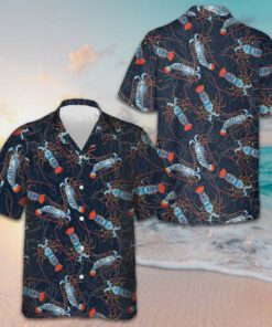 Lobster With Coral Reef Hawaiian Shirt Men's Vacation Button Up Shirts Gifts For Brother