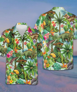 Tropical Dinosaur Hawaiian Shirt Summer Button Up Gifts For Dinosaur Lovers Adults