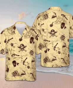 Pirate Pattern Hawaiian Shirt Button Up Beach Shirts Men Gift Ideas For Nephew