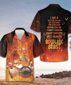 I'm A Bowling Beast Hawaiian Shirt Flame Pattern Bowling Shirt Gifts For Bowlers
