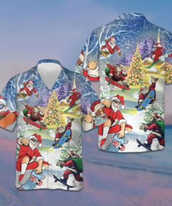 Christmas Come On Skateboard With Santa Hawaiian Shirt Funny Xmas Santa Claus Shirt Gift