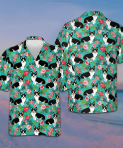 Tropical Floral Corgi Hawaiian Shirt Dog Owner Beach Button Down Shirt Men Gift