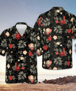 Rose Pattern Hawaiian Shirt Men's Button Up Shirts Summer Best Gift For Brother
