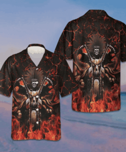 Skull Biker Racing Hawaiian Shirt Men's Button Up Shirt Gifts For Motorcycle Enthusiasts