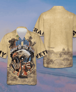 Eagle Army Veteran Home Of The Free Hawaiian Shirt Proud Veteran Vintage Button Up Shirt Men