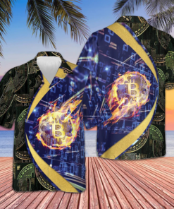 Bitcoin Blockchain Hawaiian Shirt Men's Tropical Button Down Present Ideas For Boyfriend