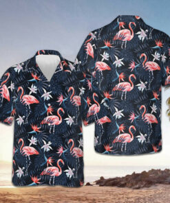 Flamingo Palm Leaves Hawaiian Shirt Tropical Button Up Shirt Gifts For Boyfriend
