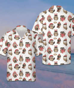 Christmas Owl With Knitted Hat Hawaiian Shirt Cute Christmas Shirt Gifts For Him