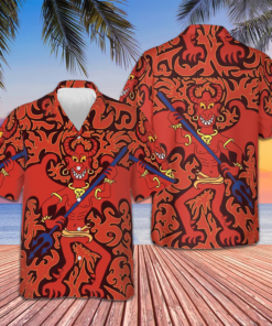 Cartoon Style Demon Satanic Goth Gothic Hawaiian Shirt Red Button Up Shirt Summer Gift Ideas