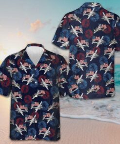 Invader Aircraft Hawaiian Shirt American Flag And Firework Airplane Shirt Gift For Men
