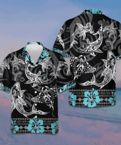 Blue Shark Hawaiian Shirt Beach Button Down Shirt Men Gifts For Brother