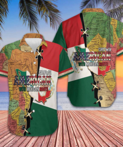 American Grown With Mexican Roots Hawaiian Shirt For Men's Patriotic Button Up Shirt Gift