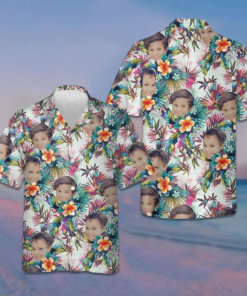 Custom Face With Tropical Flowers Hawaiian Shirt Summer Button Down Shirts Gifts For Family