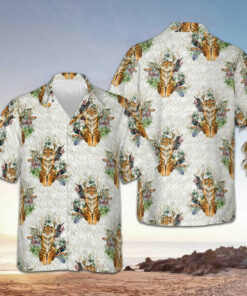 Floral Boho Tiger Hawaiian Shirt Beach Button Up Shirts For Men Gifts For Tiger Lovers