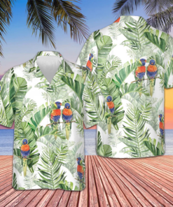 Beautiful Watercolor Parrots In Green Hawaiian Shirt Beach Button Up Shirts For Men